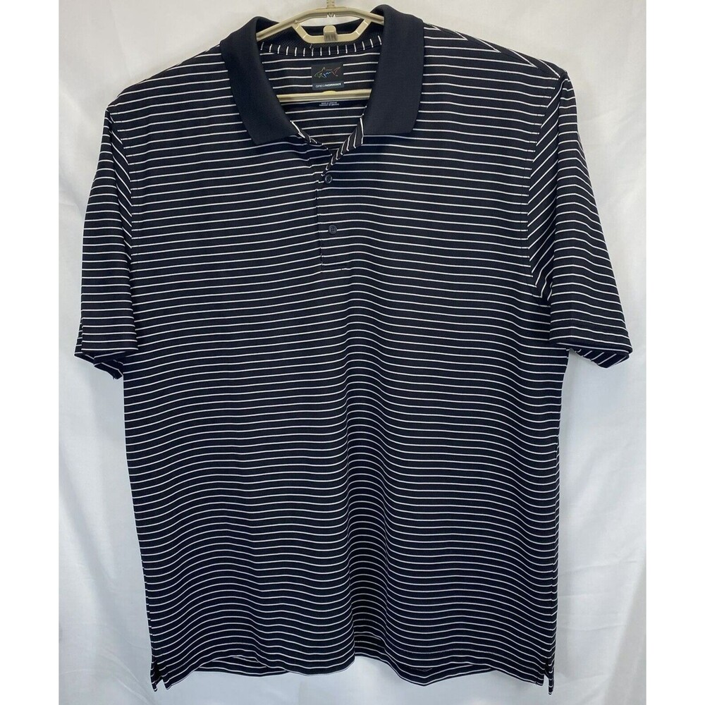 Greg Norman Polo Golf Shirt Play Dry Men Size 2XL Short Sleeve Black/White Strip